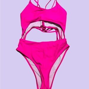 Vibrant Pink Cutout Swimsuit